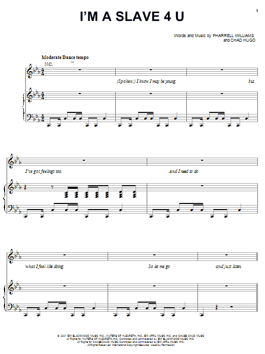 Britney Spears I'm A Slave 4 U sheet music notes and chords arranged for Piano, Vocal & Guitar Chords (Right-Hand Melody)