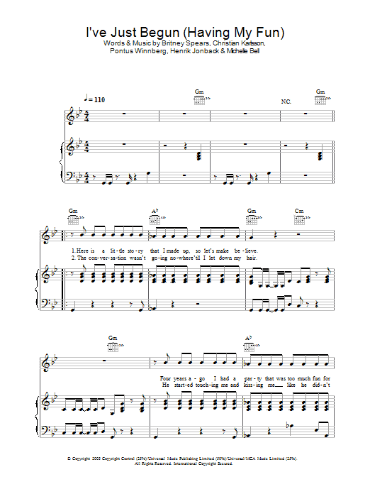Britney Spears I've Just Begun (Having My Fun) sheet music notes and chords arranged for Piano, Vocal & Guitar Chords