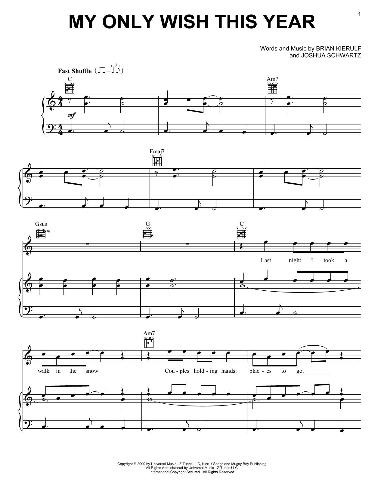 Britney Spears My Only Wish This Year sheet music notes and chords arranged for Real Book – Melody, Lyrics & Chords