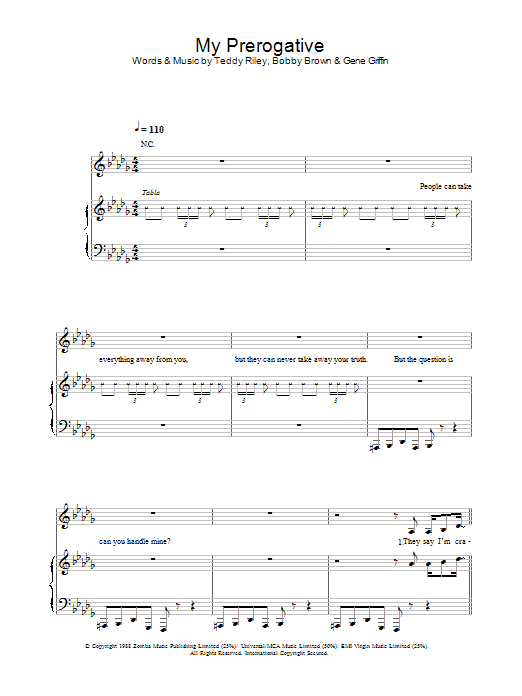 Britney Spears My Prerogative sheet music notes and chords arranged for Piano, Vocal & Guitar Chords