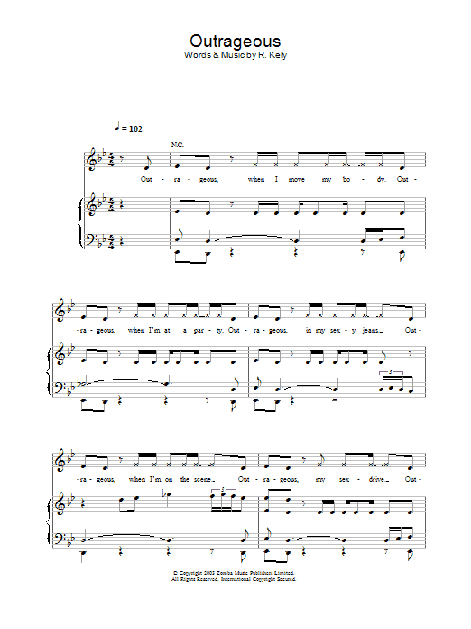 Britney Spears Outrageous sheet music notes and chords arranged for Piano, Vocal & Guitar Chords