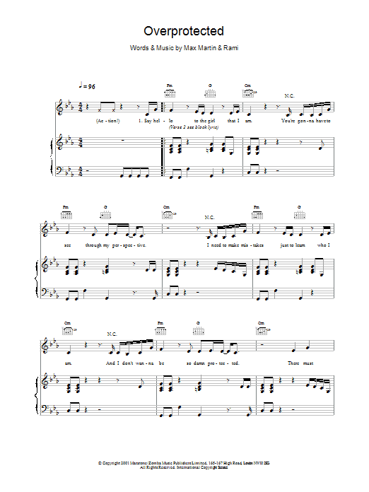 Britney Spears Overprotected sheet music notes and chords arranged for Piano, Vocal & Guitar Chords (Right-Hand Melody)