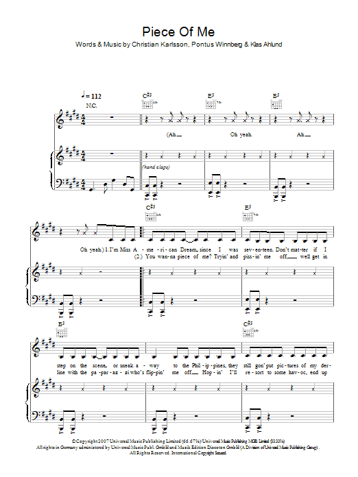 Britney Spears Piece Of Me sheet music notes and chords arranged for Piano, Vocal & Guitar Chords