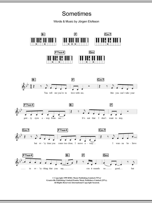 Britney Spears Sometimes sheet music notes and chords arranged for Piano Chords/Lyrics