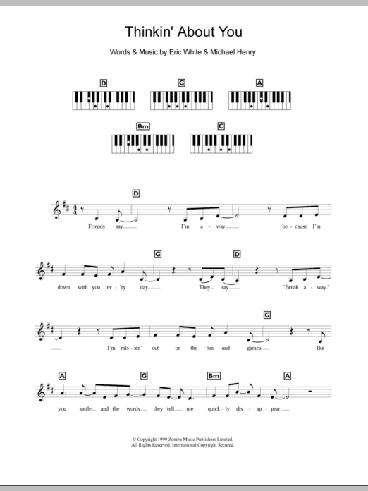 Britney Spears Thinkin' About You sheet music notes and chords arranged for Piano Chords/Lyrics