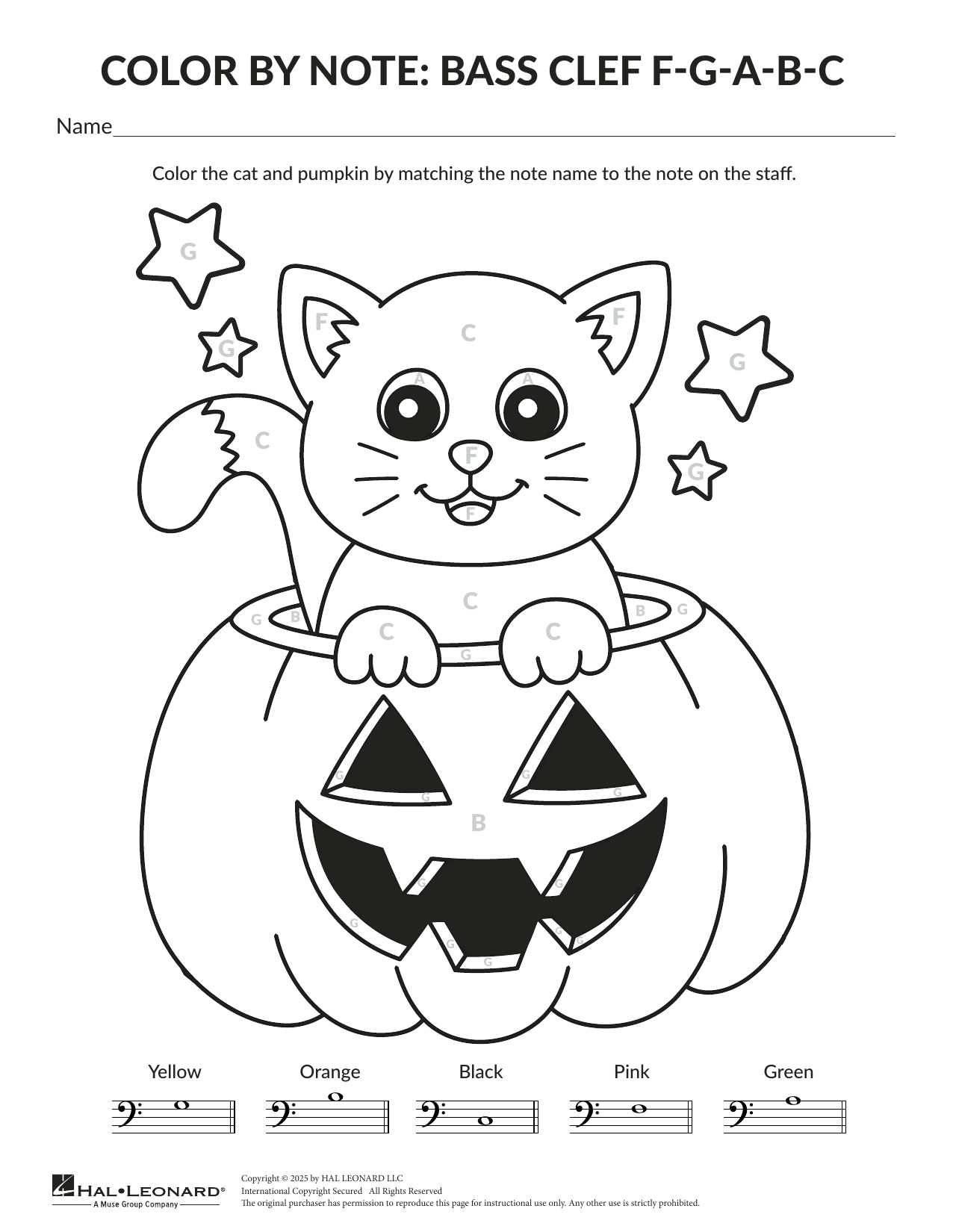 Brittany McCorriston Halloween Color By Note: Cat sheet music notes and chords arranged for Theory Worksheet
