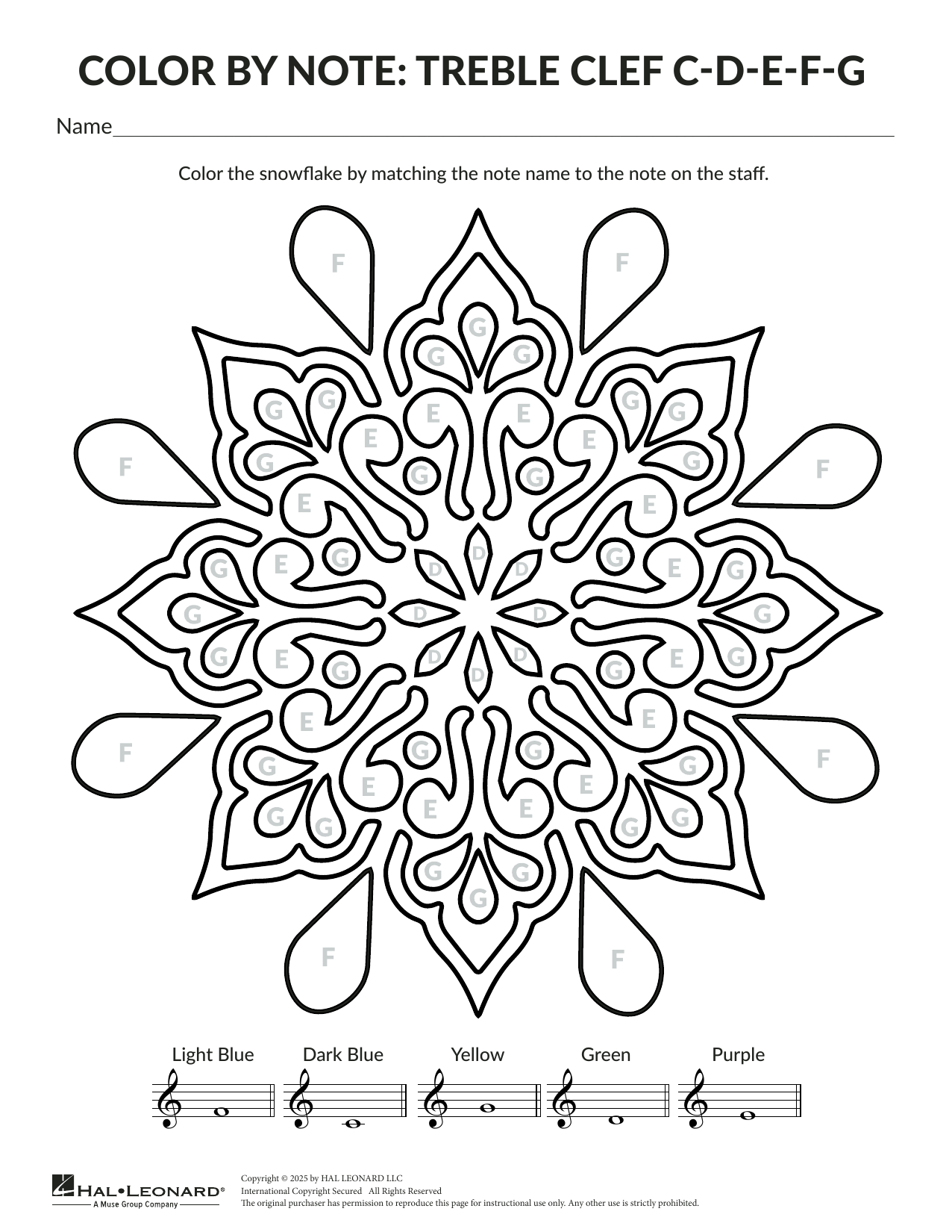Brittany McCorriston Holiday Color By Note: Snowflake sheet music notes and chords arranged for Theory Worksheet