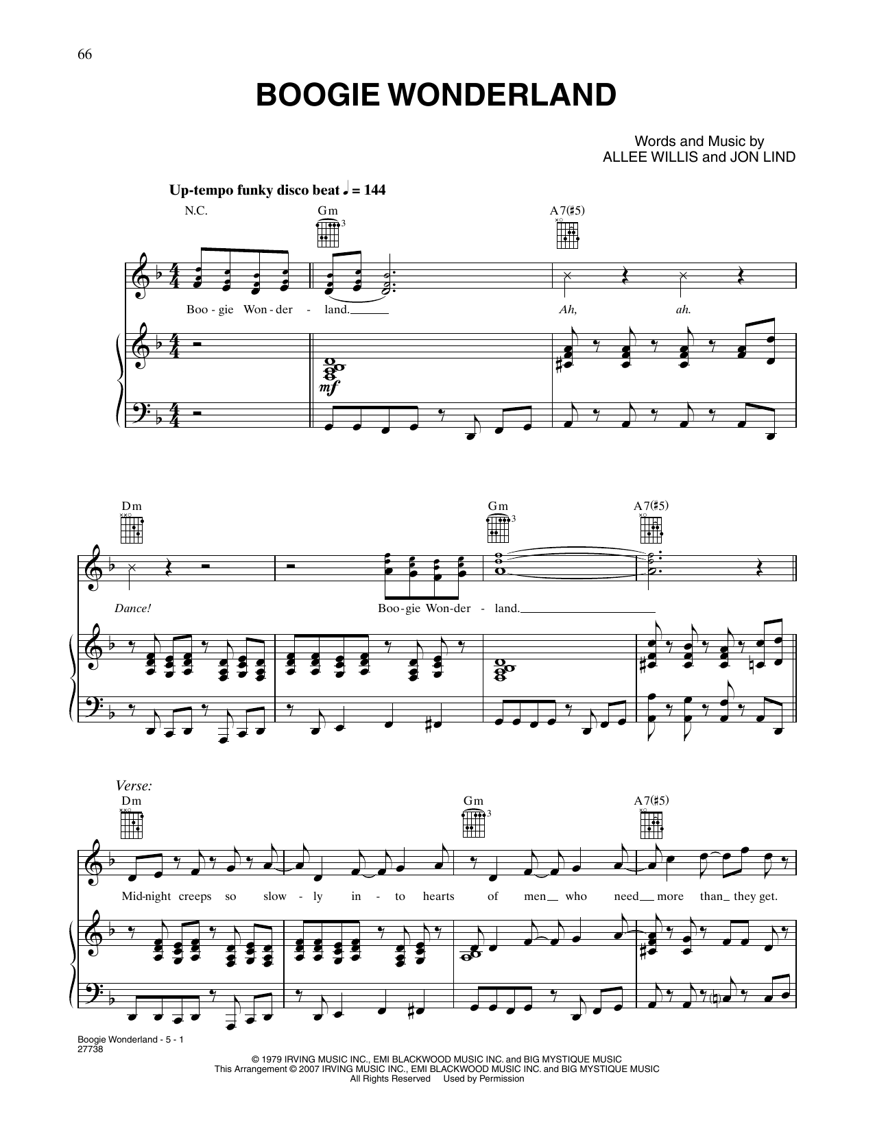 Earth, Wind & Fire Boogie Wonderland sheet music notes and chords arranged for Piano, Vocal & Guitar Chords (Right-Hand Melody)