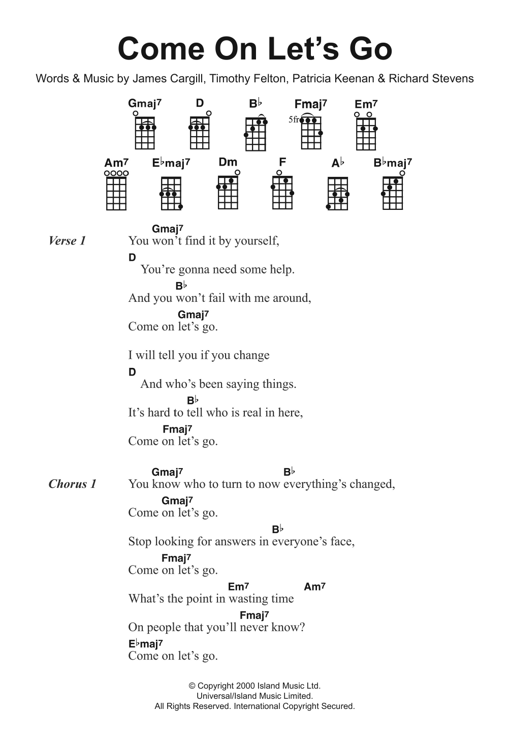 Broadcast Come On, Let's Go sheet music notes and chords arranged for Ukulele