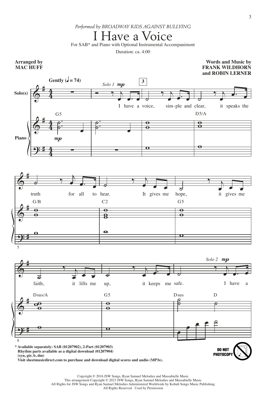 Broadway Kids Against Bullying I Have A Voice (arr. Mac Huff) sheet music notes and chords arranged for 2-Part Choir