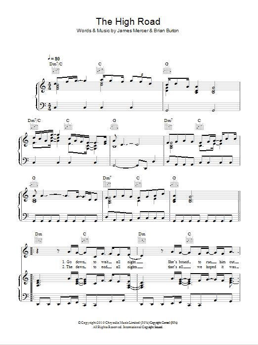 Broken Bells The High Road sheet music notes and chords arranged for Piano, Vocal & Guitar Chords