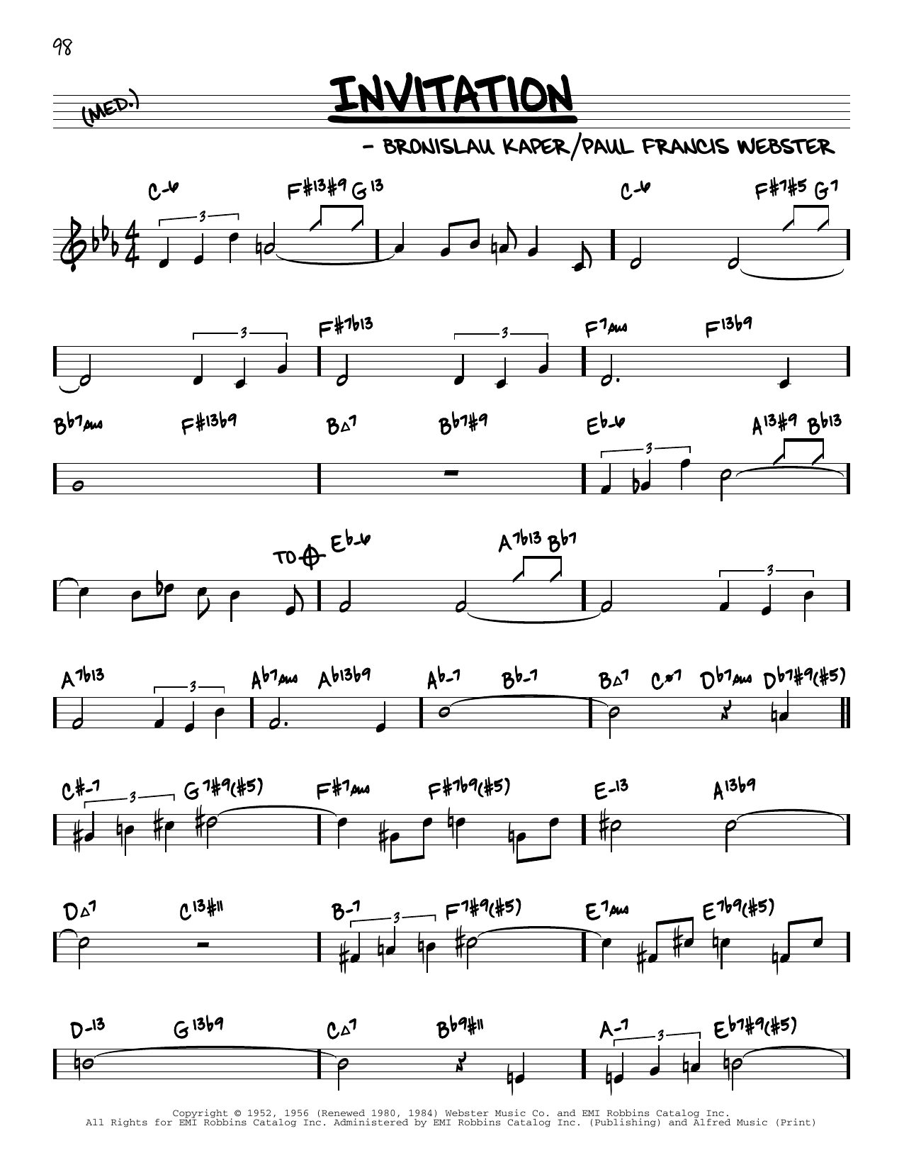 Bronislau Kaper Invitation (arr. David Hazeltine) sheet music notes and chords arranged for Real Book – Enhanced Chords