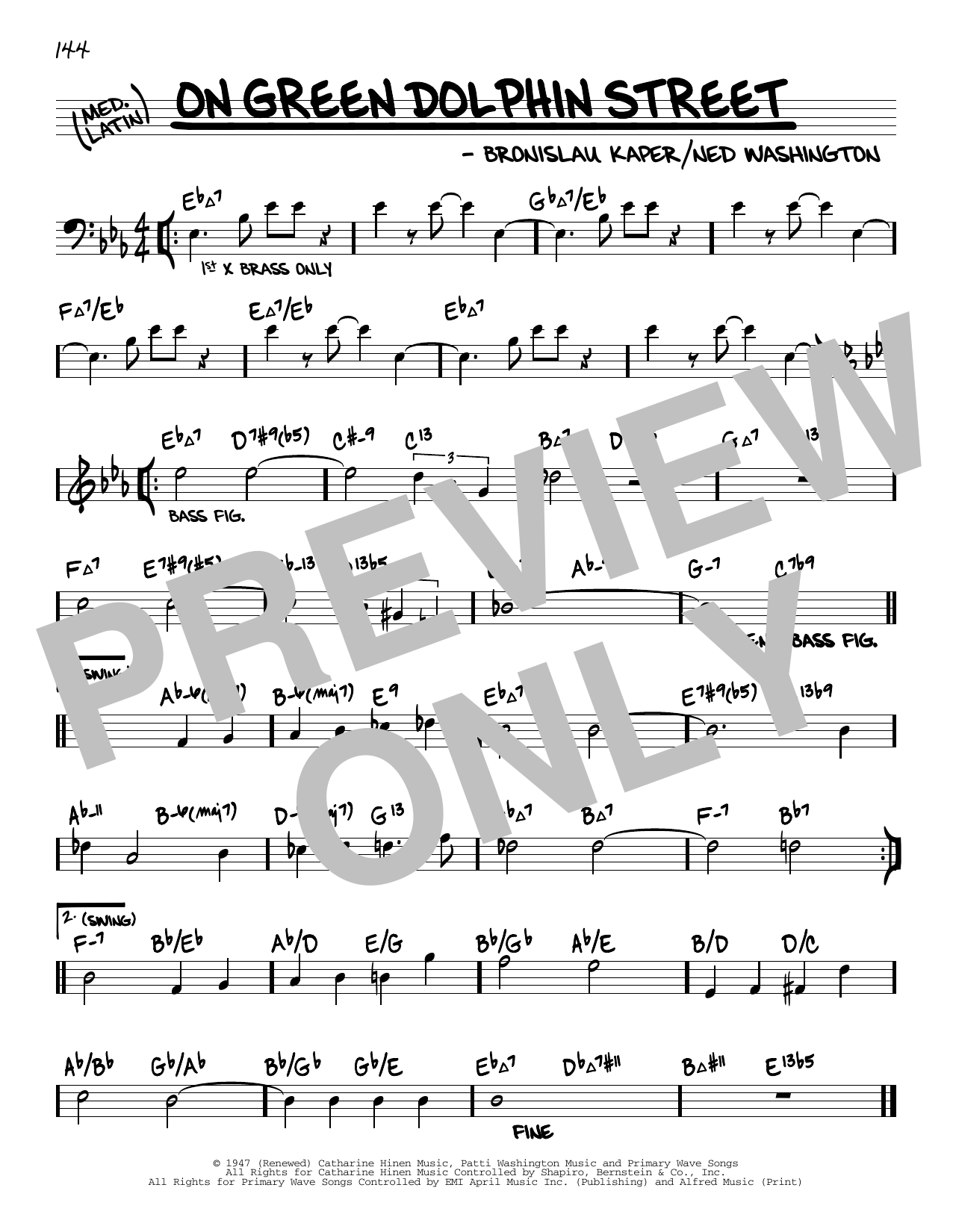 Bronislau Kaper On Green Dolphin Street (arr. David Hazeltine) sheet music notes and chords arranged for Real Book – Enhanced Chords