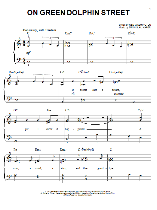 Bronislau Kaper On Green Dolphin Street sheet music notes and chords arranged for Violin Solo