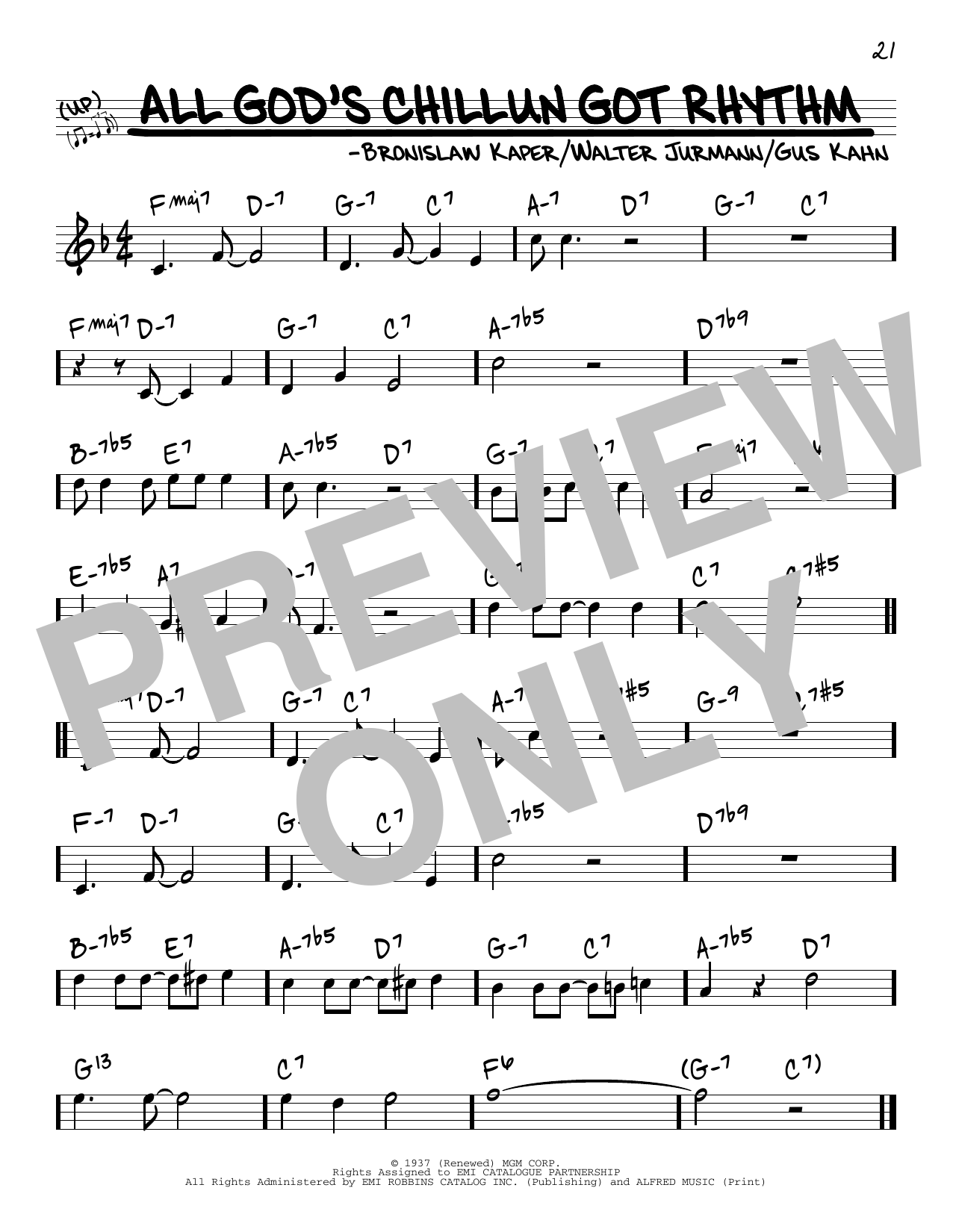 Bronislaw Kaper, Walter Jurmann and Gus Kahn All God's Chillun Got Rhythm sheet music notes and chords arranged for Real Book – Melody & Chords