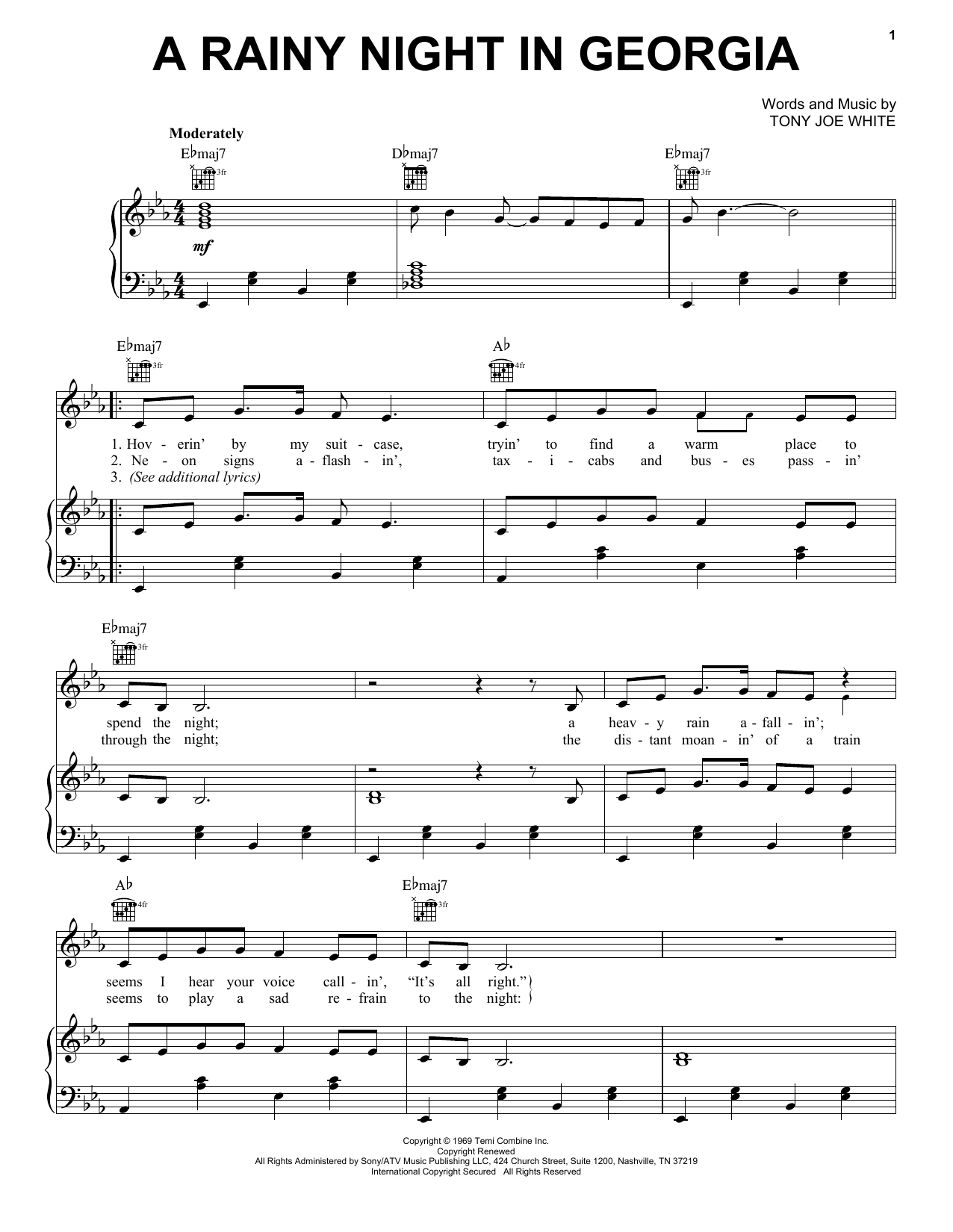 Brook Benton A Rainy Night In Georgia sheet music notes and chords arranged for Piano Chords/Lyrics