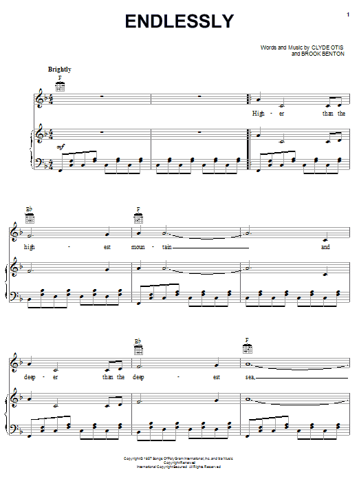 Brook Benton Endlessly sheet music notes and chords arranged for Piano, Vocal & Guitar Chords (Right-Hand Melody)