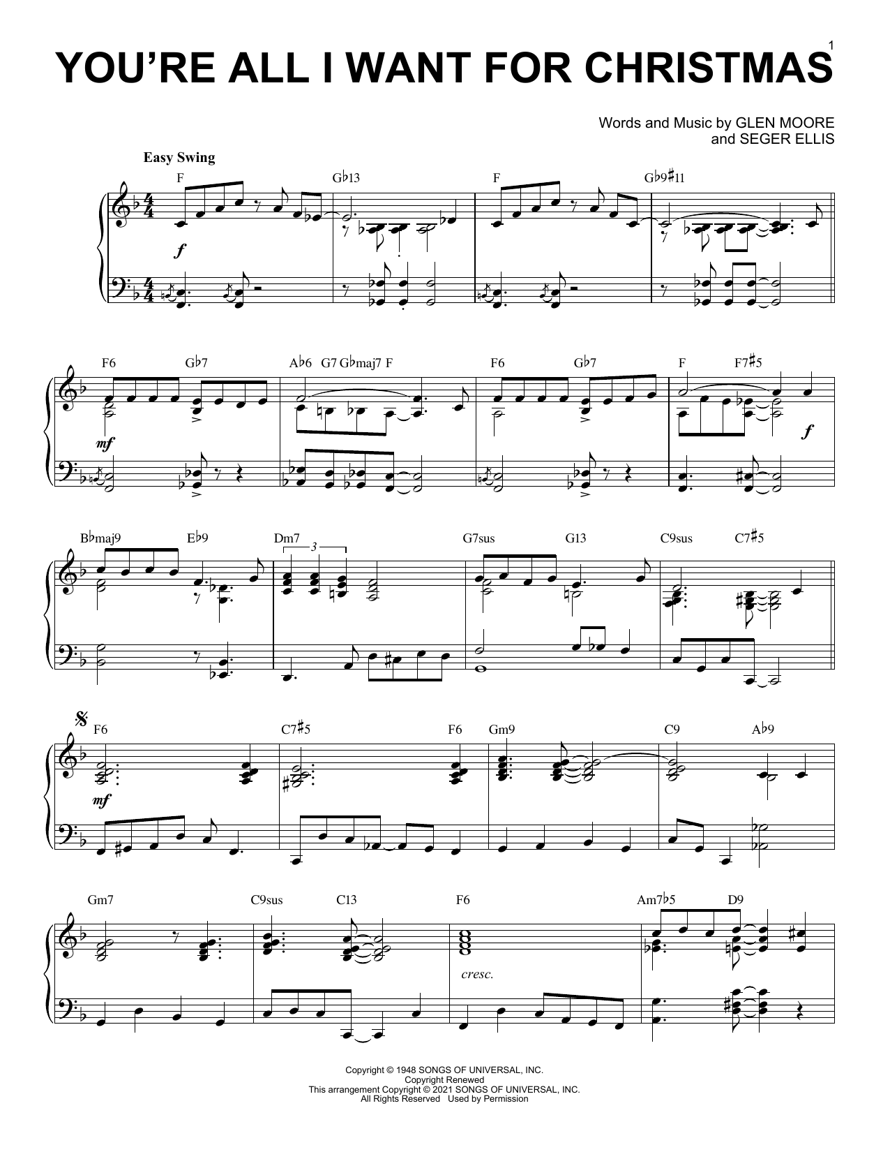 Brook Benton You're All I Want For Christmas [Jazz version] (arr. Brent Edstrom) sheet music notes and chords arranged for Piano Solo