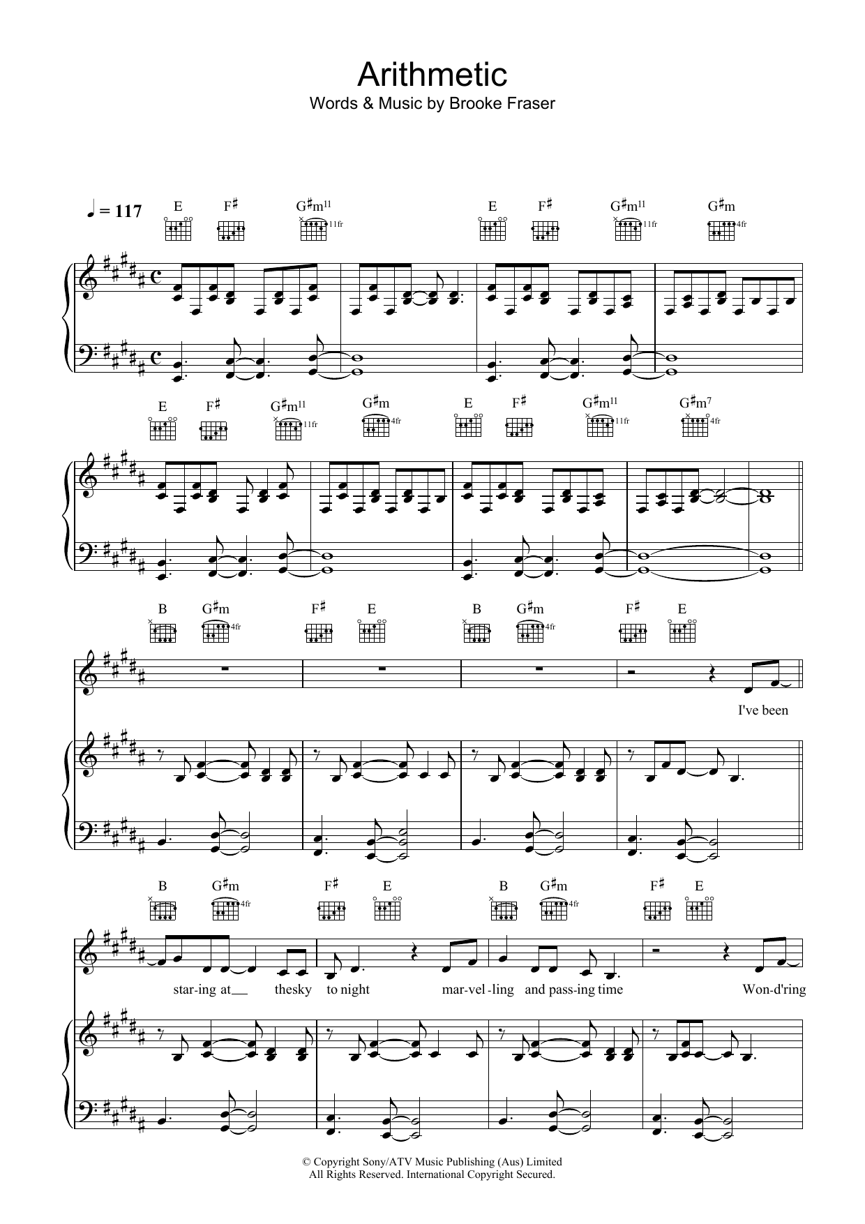 Brooke Fraser Arithmetic sheet music notes and chords arranged for Piano, Vocal & Guitar Chords
