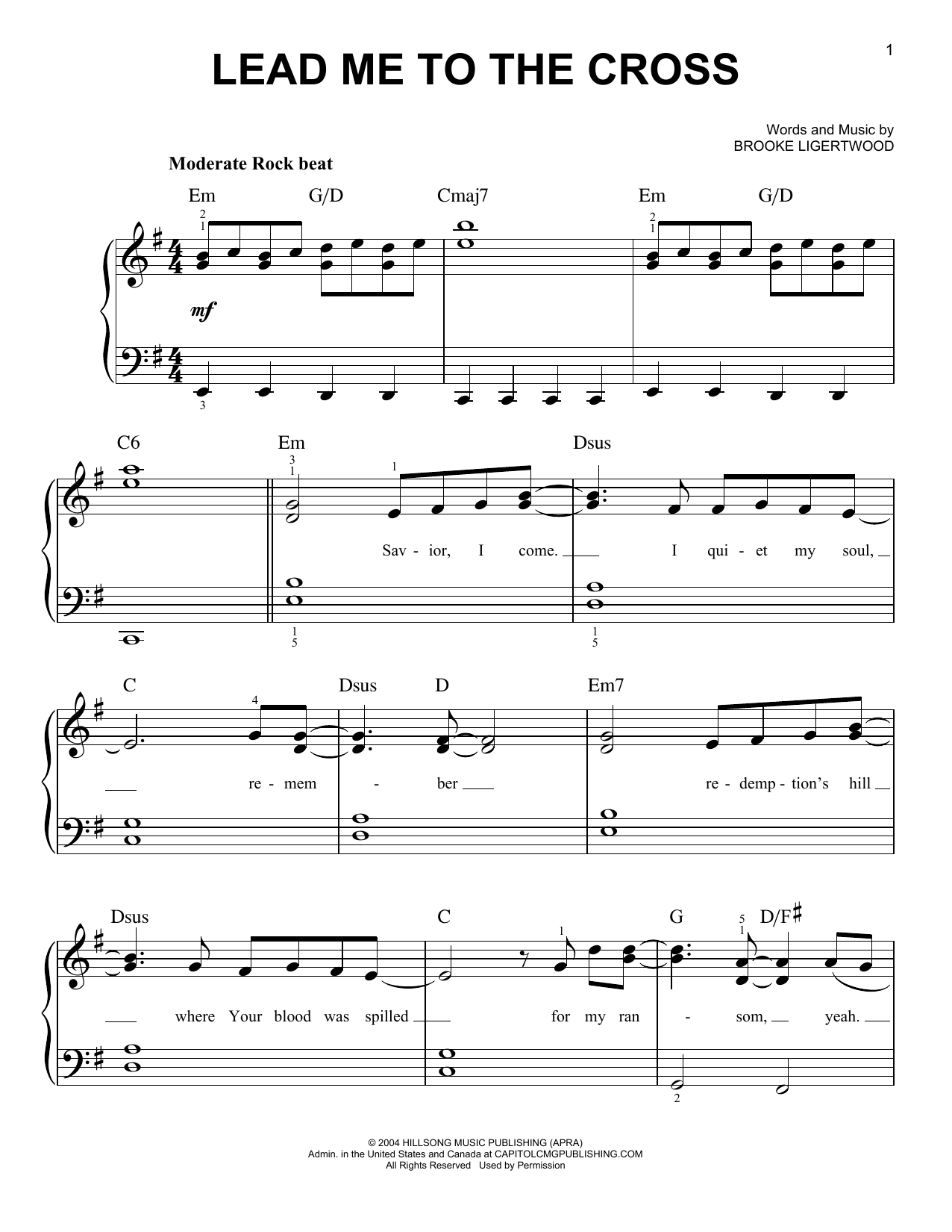 Brooke Ligertwood Lead Me To The Cross sheet music notes and chords arranged for Easy Piano