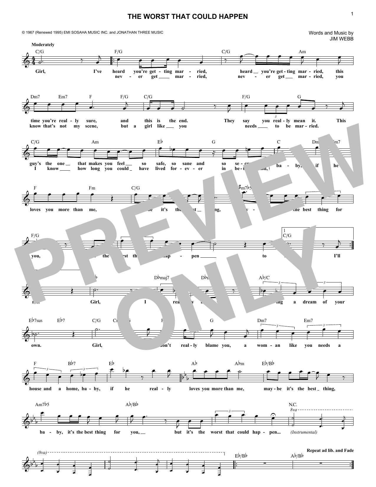 Brooklyn Bridge The Worst That Could Happen sheet music notes and chords arranged for Lead Sheet / Fake Book