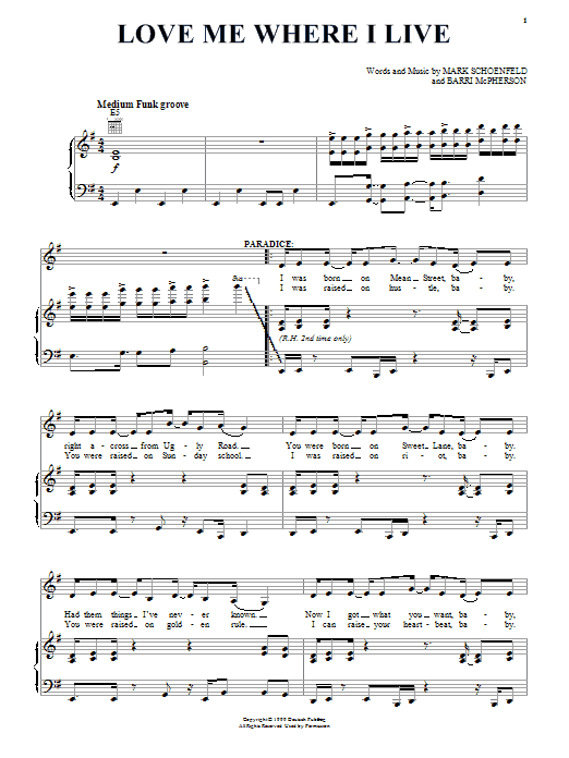 Brooklyn The Musical Love Me Where I Live sheet music notes and chords arranged for Piano, Vocal & Guitar Chords (Right-Hand Melody)