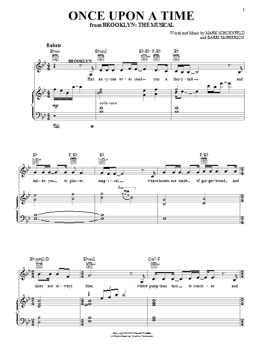 Brooklyn The Musical Once Upon A Time sheet music notes and chords arranged for Piano, Vocal & Guitar Chords (Right-Hand Melody)