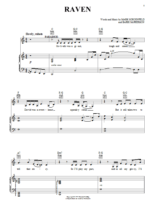 Brooklyn The Musical Raven sheet music notes and chords arranged for Piano, Vocal & Guitar Chords (Right-Hand Melody)