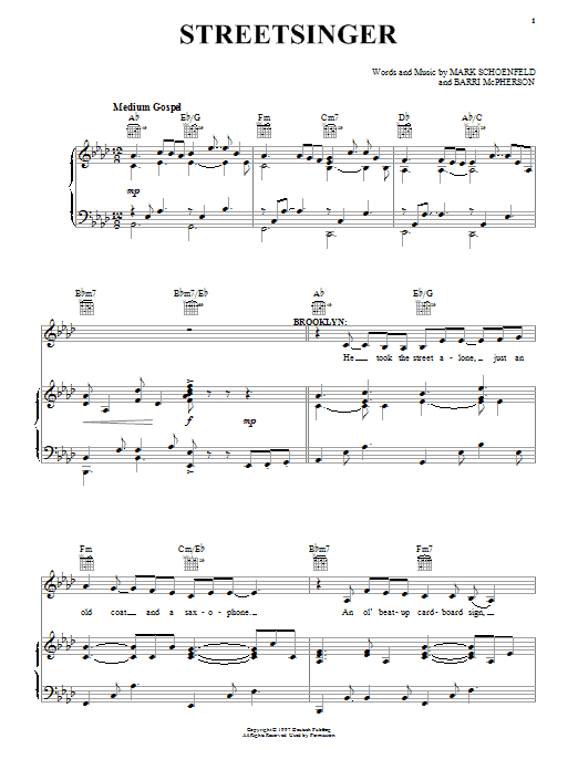 Brooklyn The Musical Streetsinger sheet music notes and chords arranged for Piano, Vocal & Guitar Chords (Right-Hand Melody)