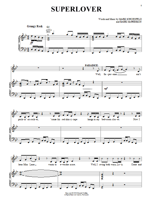 Brooklyn The Musical Superlover sheet music notes and chords arranged for Piano, Vocal & Guitar Chords (Right-Hand Melody)