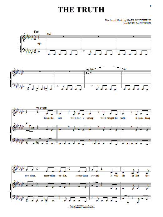 Brooklyn The Musical The Truth sheet music notes and chords arranged for Piano, Vocal & Guitar Chords (Right-Hand Melody)