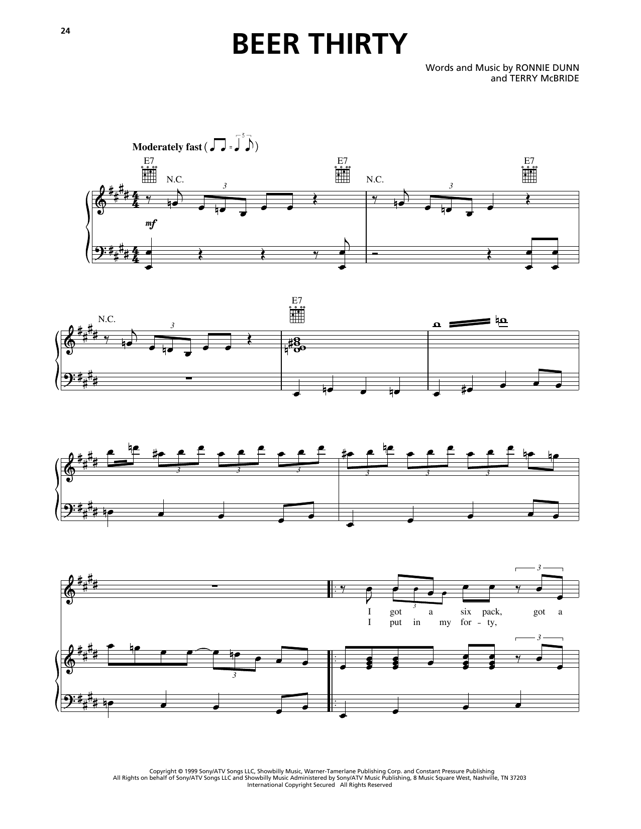 Brooks & Dunn Beer Thirty sheet music notes and chords arranged for Piano, Vocal & Guitar Chords (Right-Hand Melody)