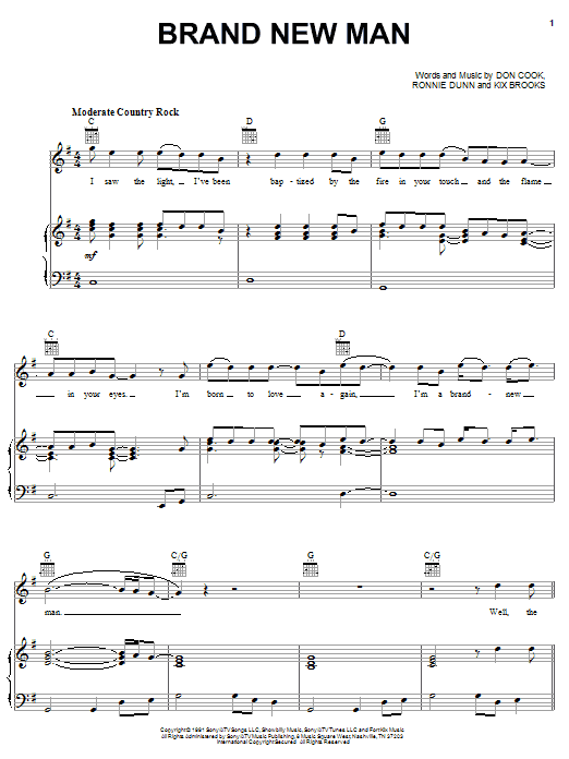 Brooks & Dunn Brand New Man sheet music notes and chords arranged for Piano, Vocal & Guitar Chords (Right-Hand Melody)