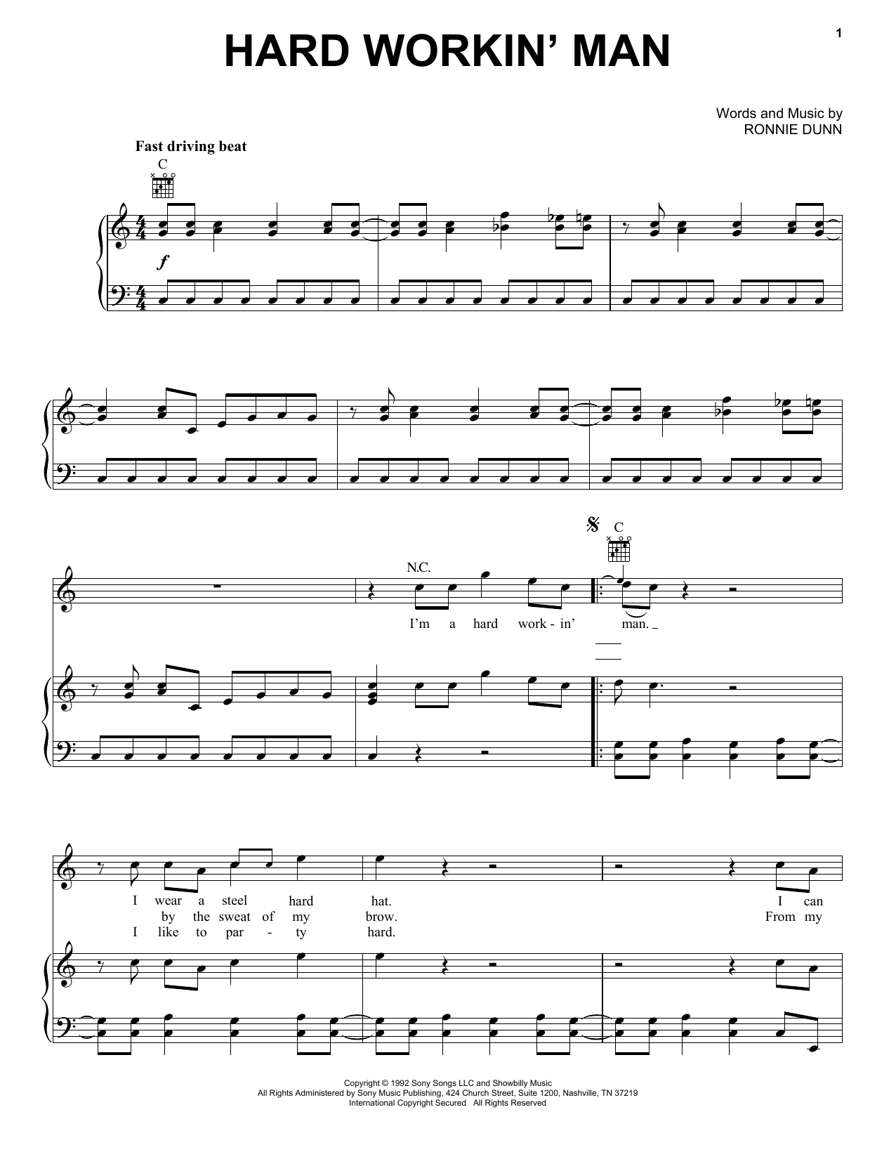 Brooks & Dunn Hard Workin' Man sheet music notes and chords arranged for Piano, Vocal & Guitar Chords (Right-Hand Melody)