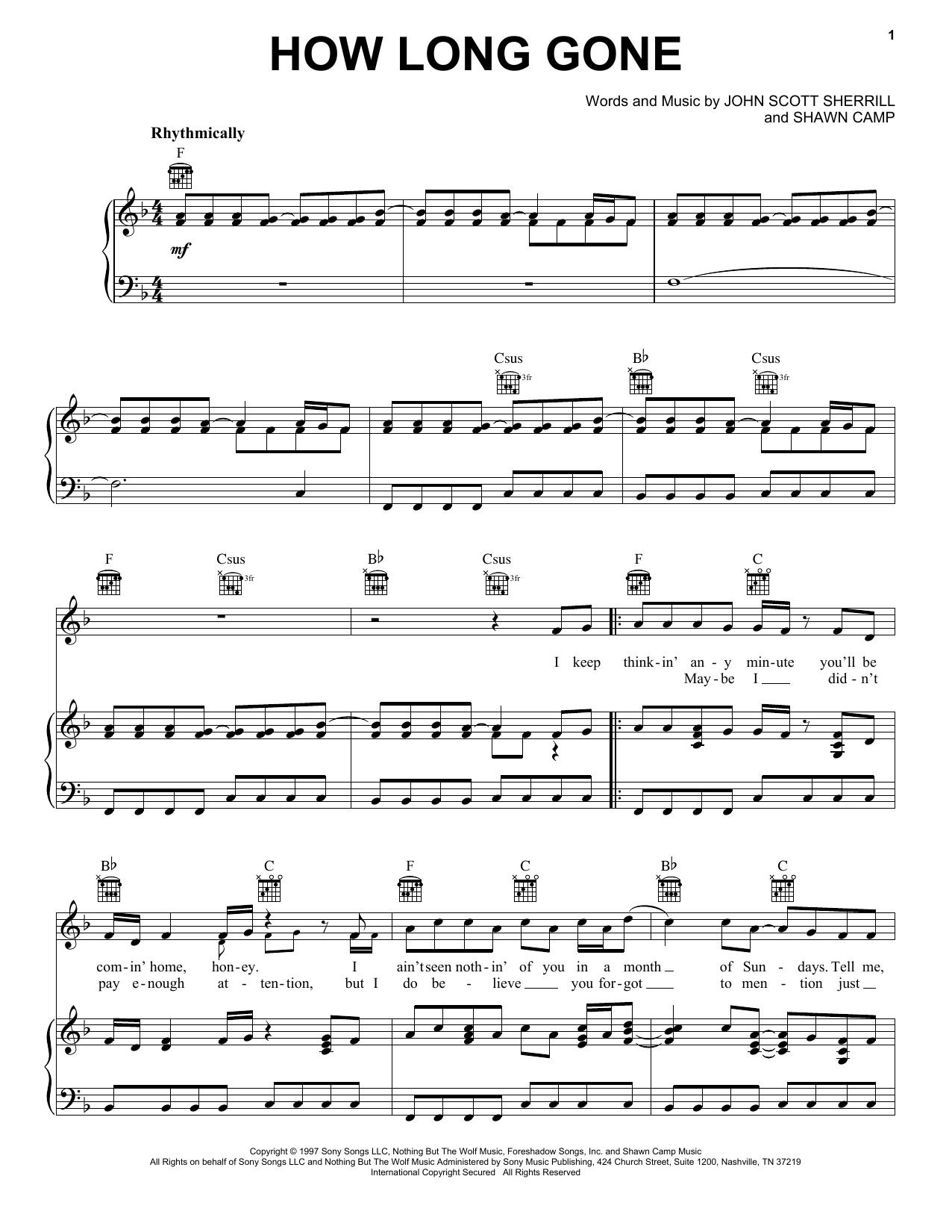 Brooks & Dunn How Long Gone sheet music notes and chords arranged for Piano, Vocal & Guitar Chords (Right-Hand Melody)