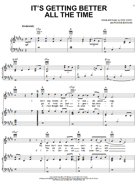 Brooks & Dunn It's Getting Better All The Time sheet music notes and chords arranged for Piano, Vocal & Guitar Chords (Right-Hand Melody)