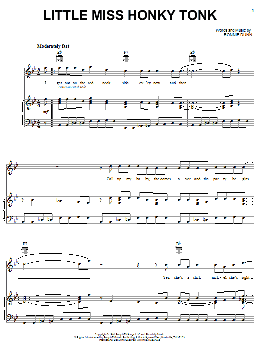 Brooks & Dunn Little Miss Honky Tonk sheet music notes and chords arranged for Piano, Vocal & Guitar Chords (Right-Hand Melody)