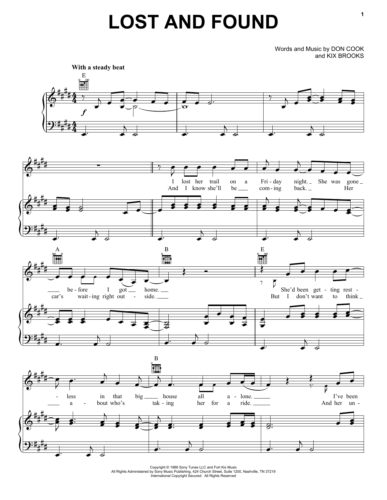 Brooks & Dunn Lost And Found sheet music notes and chords arranged for Piano, Vocal & Guitar Chords (Right-Hand Melody)