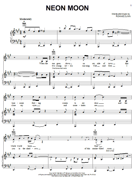 Brooks & Dunn Neon Moon sheet music notes and chords arranged for Easy Guitar
