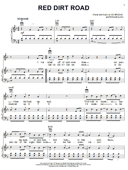 Brooks & Dunn Red Dirt Road sheet music notes and chords arranged for Piano, Vocal & Guitar Chords (Right-Hand Melody)