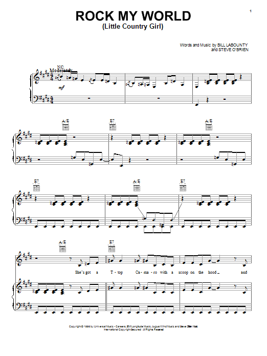 Brooks & Dunn Rock My World (Little Country Girl) sheet music notes and chords arranged for Piano, Vocal & Guitar Chords (Right-Hand Melody)