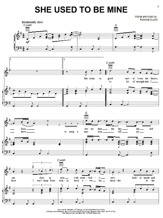 Brooks & Dunn She Used To Be Mine sheet music notes and chords arranged for Piano, Vocal & Guitar Chords (Right-Hand Melody)