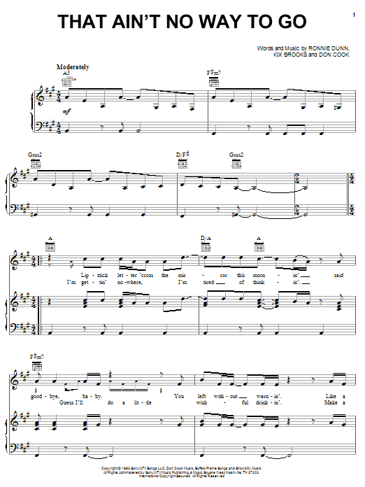 Brooks & Dunn That Ain't No Way To Go sheet music notes and chords arranged for Easy Guitar