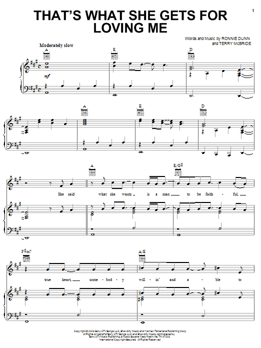 Brooks & Dunn That's What She Gets For Loving Me sheet music notes and chords arranged for Piano, Vocal & Guitar Chords (Right-Hand Melody)