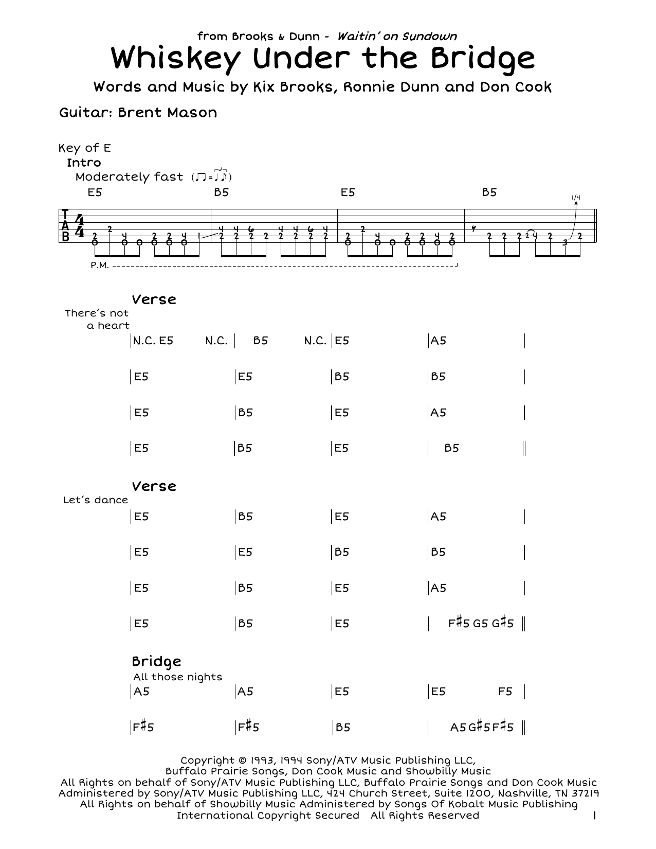 Brooks & Dunn Whiskey Under The Bridge sheet music notes and chords arranged for Guitar Lead Sheet