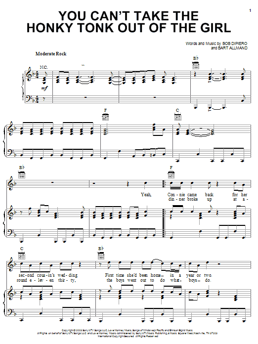 Brooks & Dunn You Can't Take The Honky Tonk Out Of The Girl sheet music notes and chords arranged for Piano, Vocal & Guitar Chords (Right-Hand Melody)