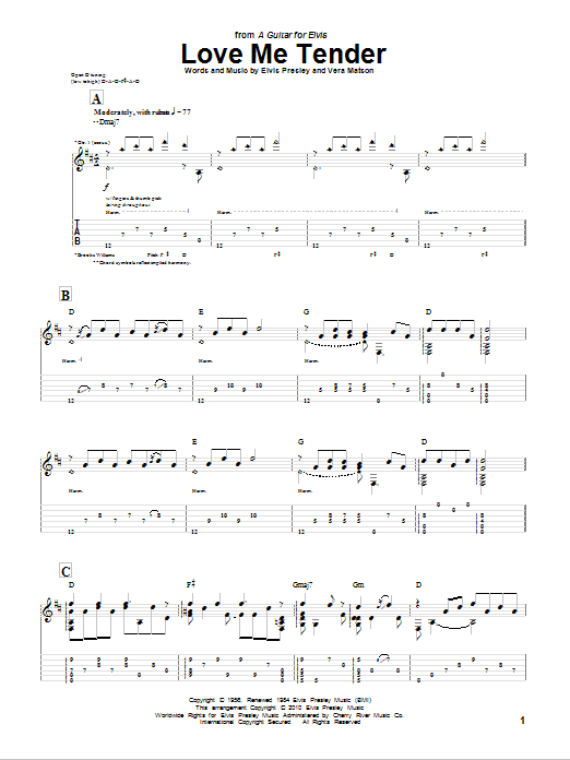 Brooks Williams Love Me Tender sheet music notes and chords arranged for Guitar Tab