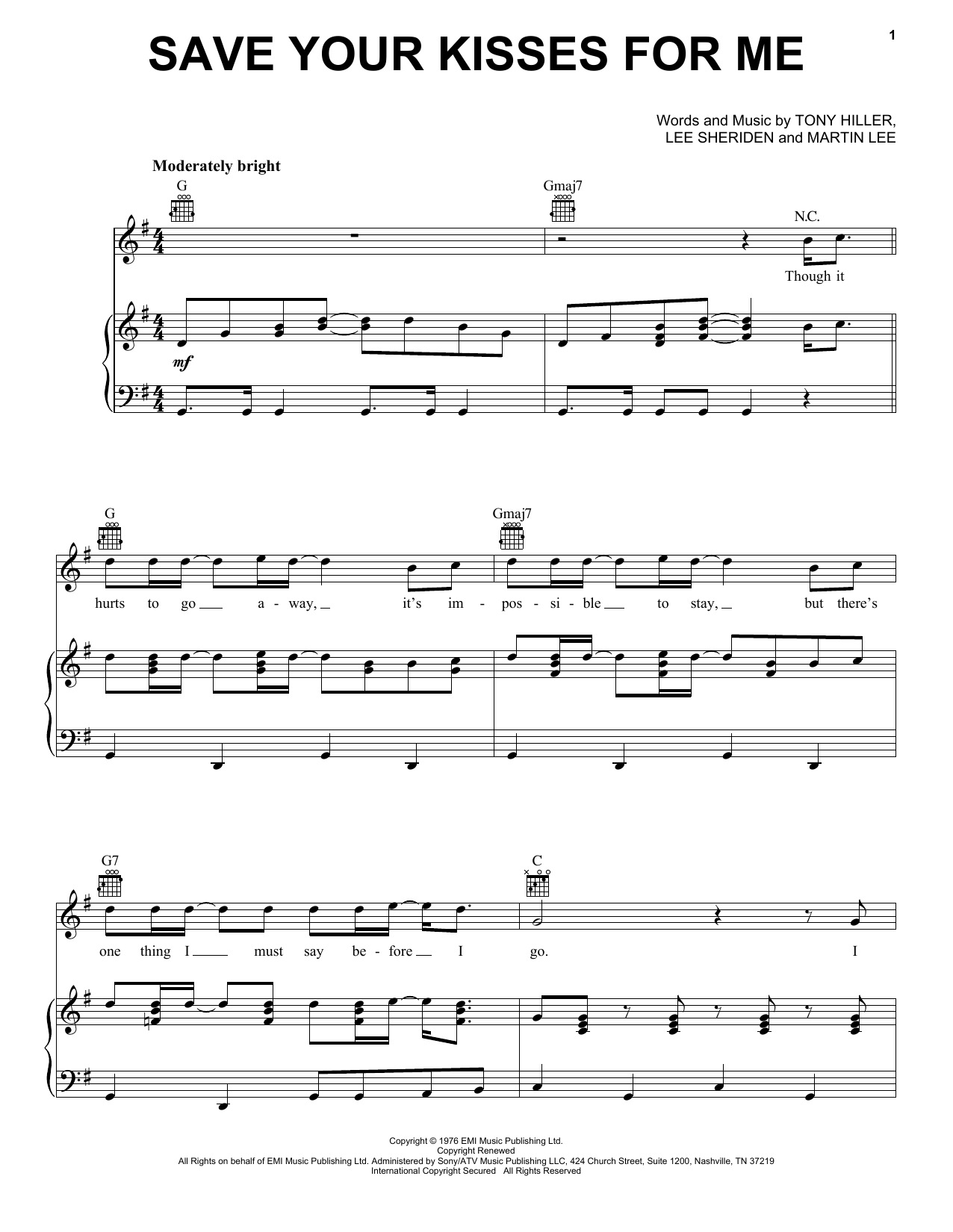 Brotherhood Of Man Save Your Kisses For Me sheet music notes and chords arranged for Piano, Vocal & Guitar Chords (Right-Hand Melody)