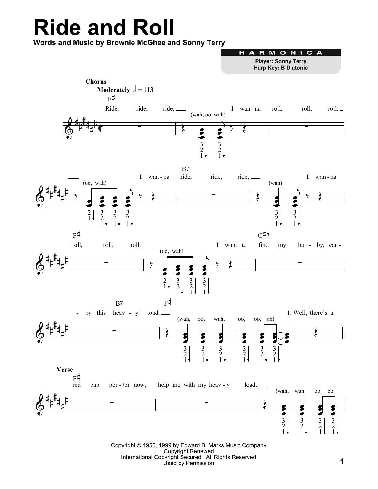 Brownie McGhee and Sonny Terry Ride And Roll sheet music notes and chords arranged for Harmonica