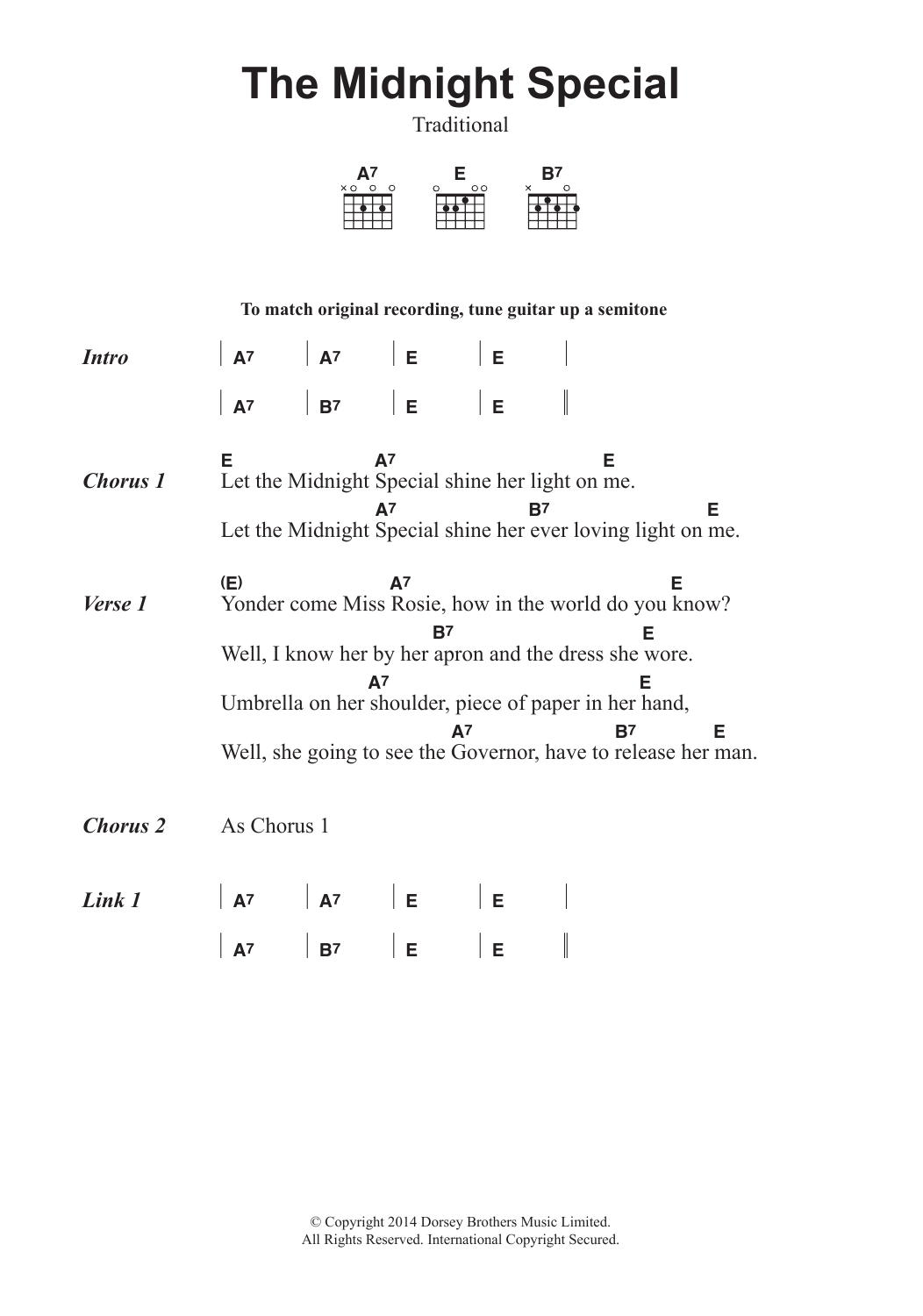 Brownie McGhee The Midnight Special sheet music notes and chords arranged for Guitar Chords/Lyrics